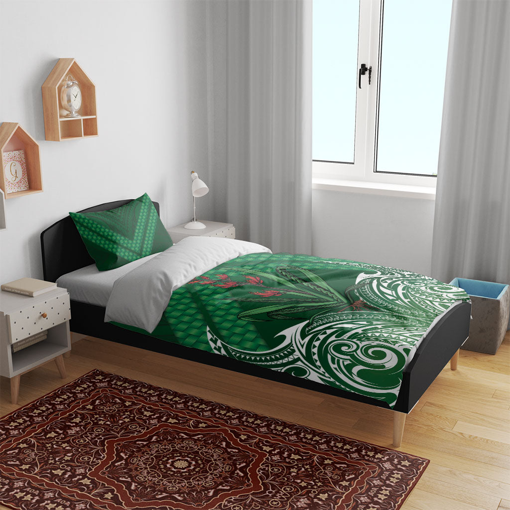 Rongoa Maori New Zealand Harakeke Bedding Set NZ Weaving Pattern Green