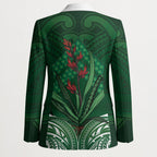 Rongoa Maori New Zealand Harakeke Blazer NZ Weaving Pattern Green