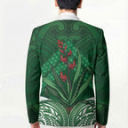 Rongoa Maori New Zealand Harakeke Blazer NZ Weaving Pattern Green