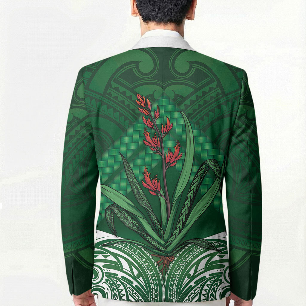 Rongoa Maori New Zealand Harakeke Blazer NZ Weaving Pattern Green
