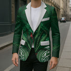 Rongoa Maori New Zealand Harakeke Blazer NZ Weaving Pattern Green
