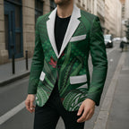 Rongoa Maori New Zealand Harakeke Blazer NZ Weaving Pattern Green