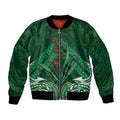 Rongoa Maori New Zealand Harakeke Bomber Jacket NZ Weaving Pattern Green
