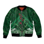 Rongoa Maori New Zealand Harakeke Bomber Jacket NZ Weaving Pattern Green