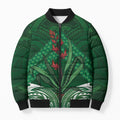 Rongoa Maori New Zealand Harakeke Bomber Puffer Jacket NZ Weaving Pattern Green