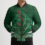 Rongoa Maori New Zealand Harakeke Bomber Puffer Jacket NZ Weaving Pattern Green