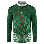 Rongoa Maori New Zealand Harakeke Button Sweatshirt NZ Weaving Pattern Green