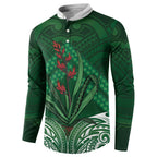 Rongoa Maori New Zealand Harakeke Button Sweatshirt NZ Weaving Pattern Green