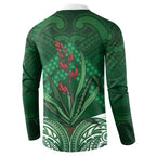 Rongoa Maori New Zealand Harakeke Button Sweatshirt NZ Weaving Pattern Green