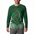 Rongoa Maori New Zealand Harakeke Button Sweatshirt NZ Weaving Pattern Green