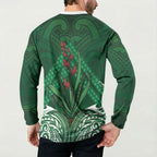 Rongoa Maori New Zealand Harakeke Button Sweatshirt NZ Weaving Pattern Green
