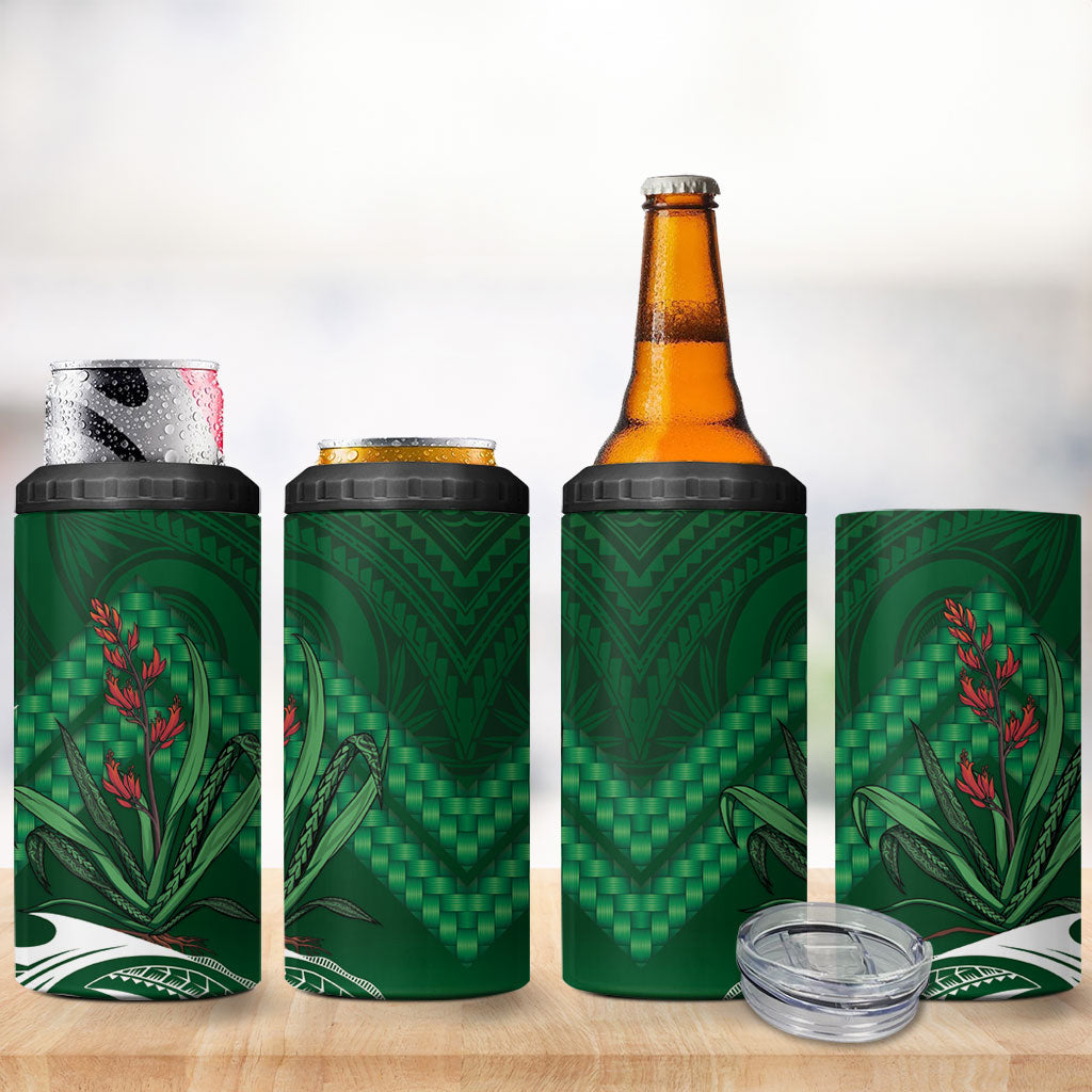Rongoa Maori New Zealand Harakeke 4 in 1 Can Cooler Tumbler NZ Weaving Pattern Green