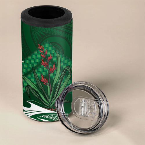 Rongoa Maori New Zealand Harakeke 4 in 1 Can Cooler Tumbler NZ Weaving Pattern Green