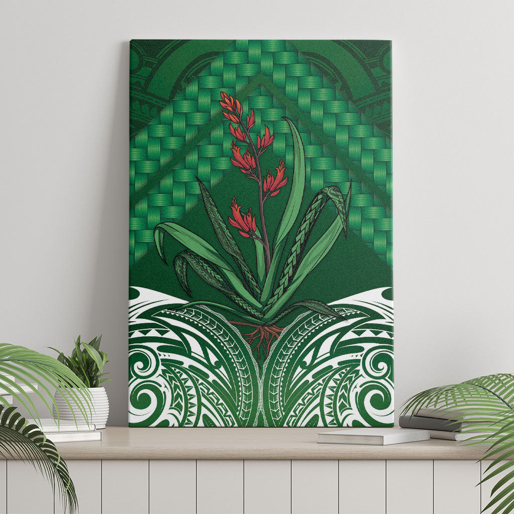Rongoa Maori New Zealand Harakeke Canvas Wall Art NZ Weaving Pattern Green