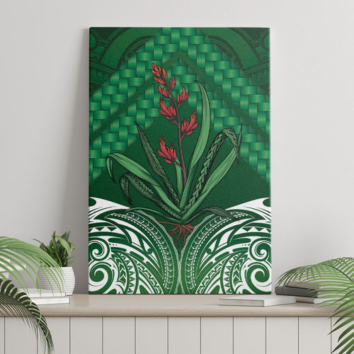 Rongoa Maori New Zealand Harakeke Canvas Wall Art NZ Weaving Pattern Green