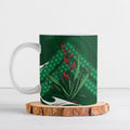 Rongoa Maori New Zealand Harakeke Ceramic Mug NZ Weaving Pattern Green