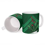 Rongoa Maori New Zealand Harakeke Ceramic Mug NZ Weaving Pattern Green