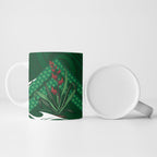 Rongoa Maori New Zealand Harakeke Ceramic Mug NZ Weaving Pattern Green