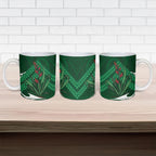 Rongoa Maori New Zealand Harakeke Ceramic Mug NZ Weaving Pattern Green