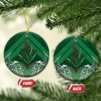 Rongoa Maori New Zealand Harakeke Ceramic Ornament NZ Weaving Pattern Green