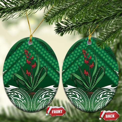 Rongoa Maori New Zealand Harakeke Ceramic Ornament NZ Weaving Pattern Green