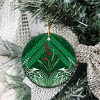 Rongoa Maori New Zealand Harakeke Ceramic Ornament NZ Weaving Pattern Green