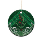 Rongoa Maori New Zealand Harakeke Ceramic Ornament NZ Weaving Pattern Green