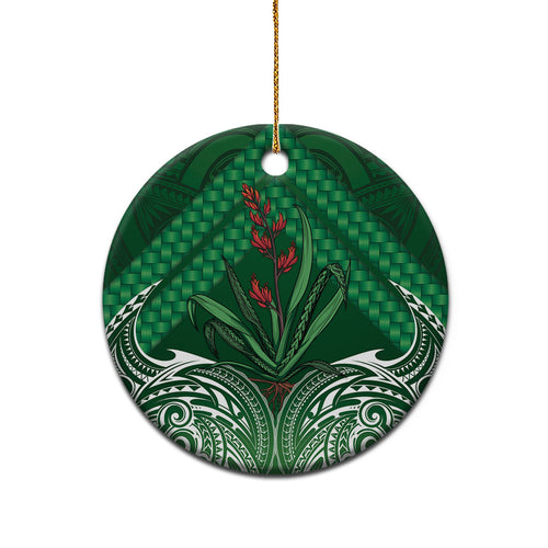 Rongoa Maori New Zealand Harakeke Ceramic Ornament NZ Weaving Pattern Green
