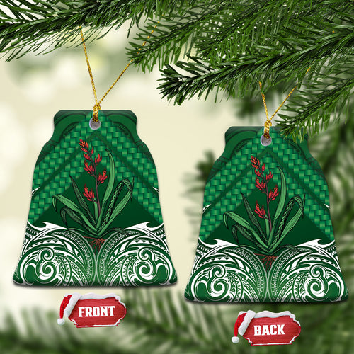 Rongoa Maori New Zealand Harakeke Ceramic Ornament NZ Weaving Pattern Green
