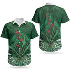 Rongoa Maori New Zealand Harakeke Couples Matching Off Shoulder Maxi Dress and Hawaiian Shirt NZ Weaving Pattern Green