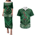 Rongoa Maori New Zealand Harakeke Couples Matching Puletasi and Hawaiian Shirt NZ Weaving Pattern Green