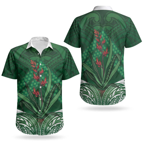 Rongoa Maori New Zealand Harakeke Couples Matching Puletasi and Hawaiian Shirt NZ Weaving Pattern Green
