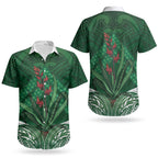 Rongoa Maori New Zealand Harakeke Couples Matching Short Sleeve Bodycon Dress and Hawaiian Shirt NZ Weaving Pattern Green