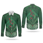 Rongoa Maori New Zealand Harakeke Couples Matching Short Sleeve Bodycon Dress and Long Sleeve Button Shirt NZ Weaving Pattern Green