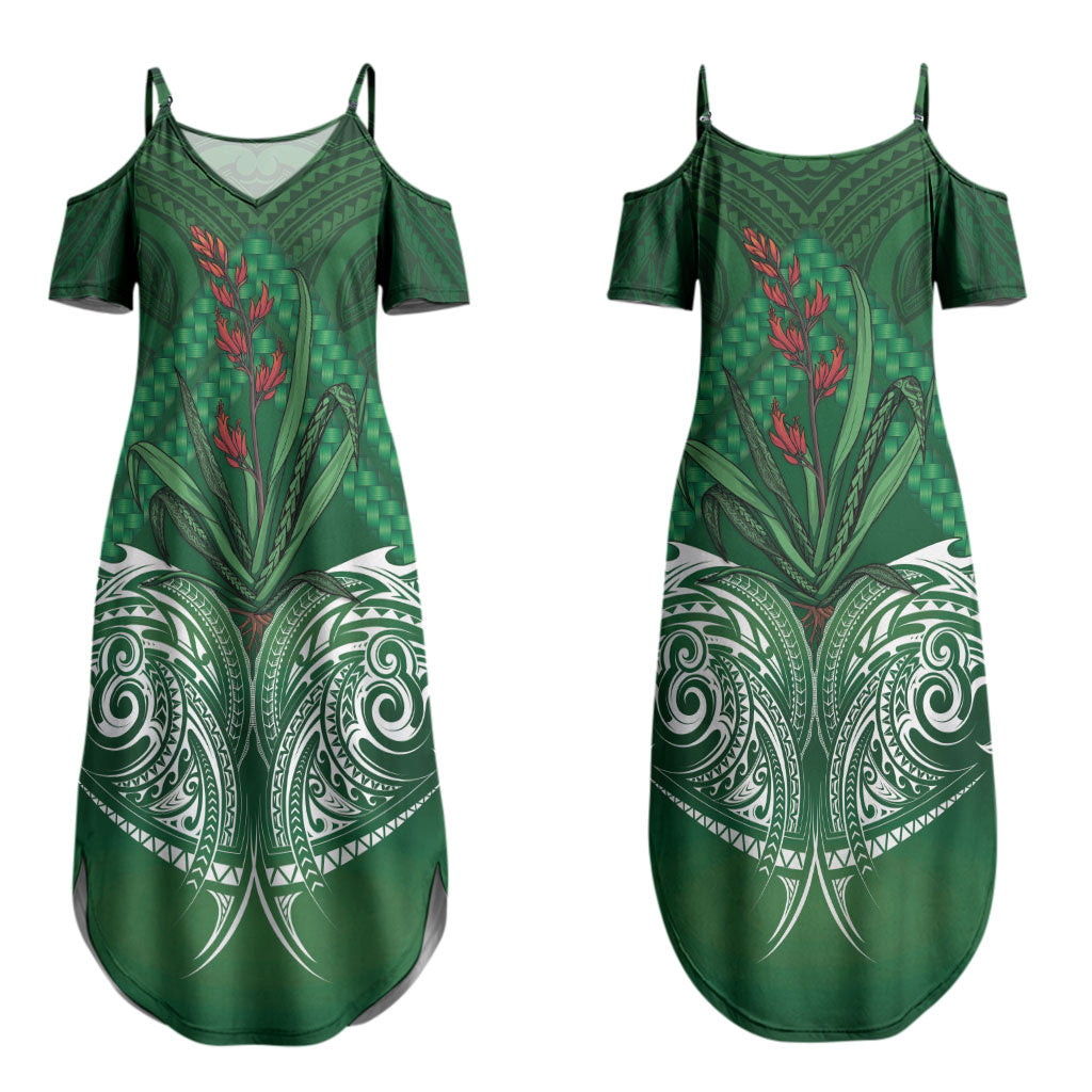 Rongoa Maori New Zealand Harakeke Couples Matching Summer Maxi Dress and Hawaiian Shirt NZ Weaving Pattern Green