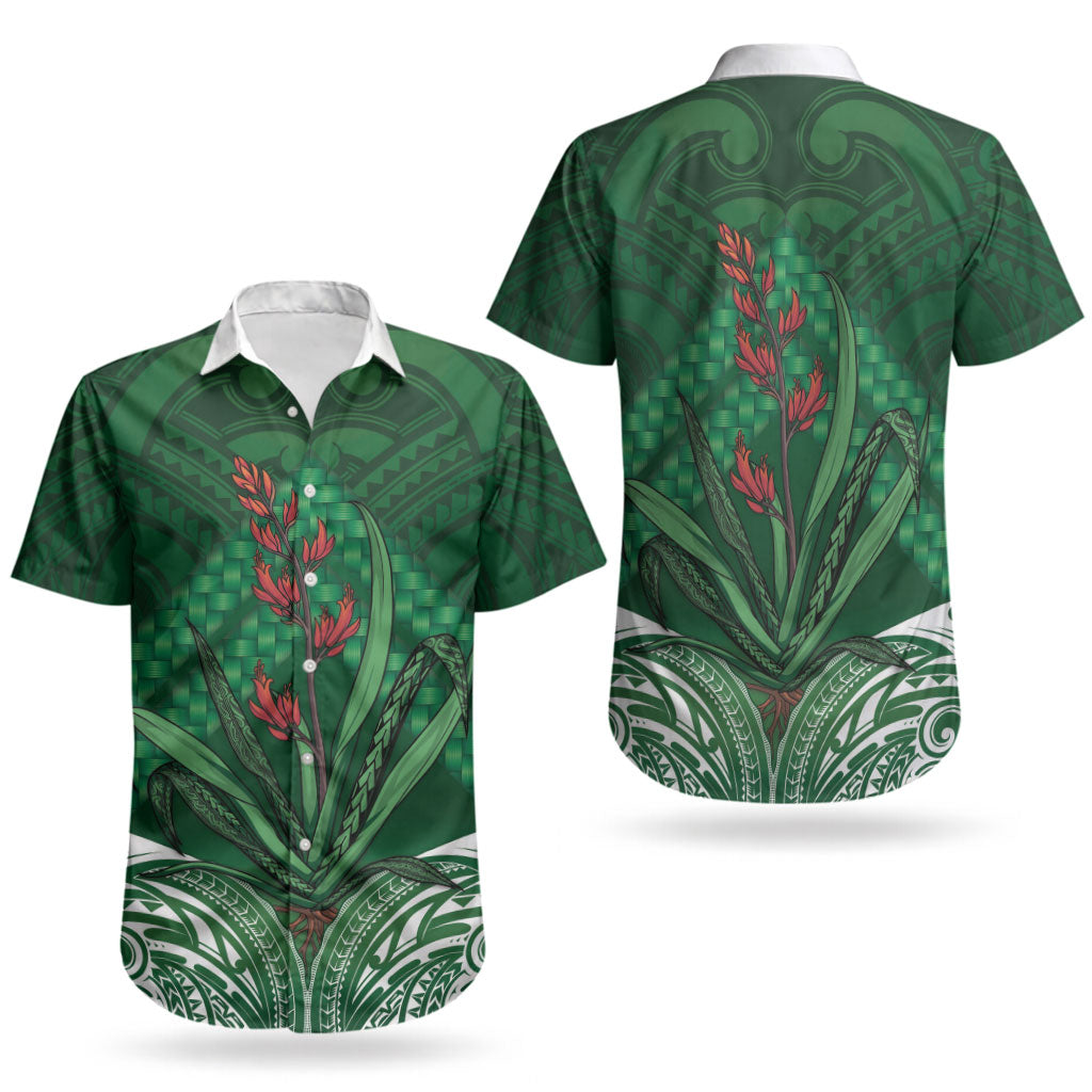 Rongoa Maori New Zealand Harakeke Couples Matching Tank Maxi Dress and Hawaiian Shirt NZ Weaving Pattern Green