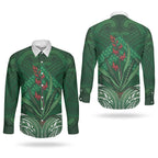 Rongoa Maori New Zealand Harakeke Couples Matching Tank Maxi Dress and Long Sleeve Button Shirt NZ Weaving Pattern Green
