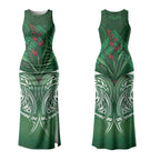 Rongoa Maori New Zealand Harakeke Couples Matching Tank Maxi Dress and Long Sleeve Button Shirt NZ Weaving Pattern Green