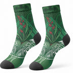 Rongoa Maori New Zealand Harakeke Crew Socks NZ Weaving Pattern Green