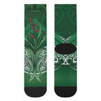Rongoa Maori New Zealand Harakeke Crew Socks NZ Weaving Pattern Green