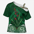 Rongoa Maori New Zealand Harakeke Cross Shoulder Shirt NZ Weaving Pattern Green