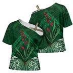Rongoa Maori New Zealand Harakeke Cross Shoulder Shirt NZ Weaving Pattern Green