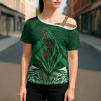Rongoa Maori New Zealand Harakeke Cross Shoulder Shirt NZ Weaving Pattern Green