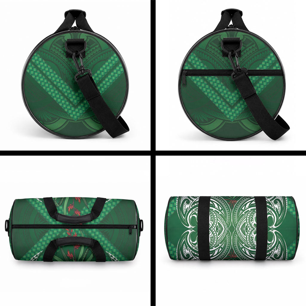 Rongoa Maori New Zealand Harakeke Duffle Bag NZ Weaving Pattern Green