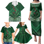 Rongoa Maori New Zealand Harakeke Family Matching Puletasi and Hawaiian Shirt NZ Weaving Pattern Green