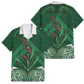 Rongoa Maori New Zealand Harakeke Family Matching Short Sleeve Bodycon Dress and Hawaiian Shirt NZ Weaving Pattern Green