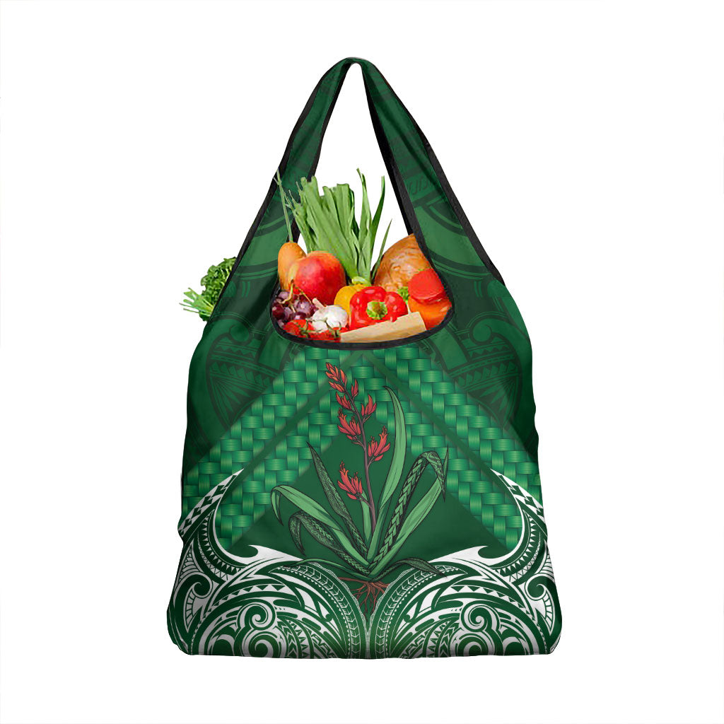 Rongoa Maori New Zealand Harakeke Grocery Bag NZ Weaving Pattern Green