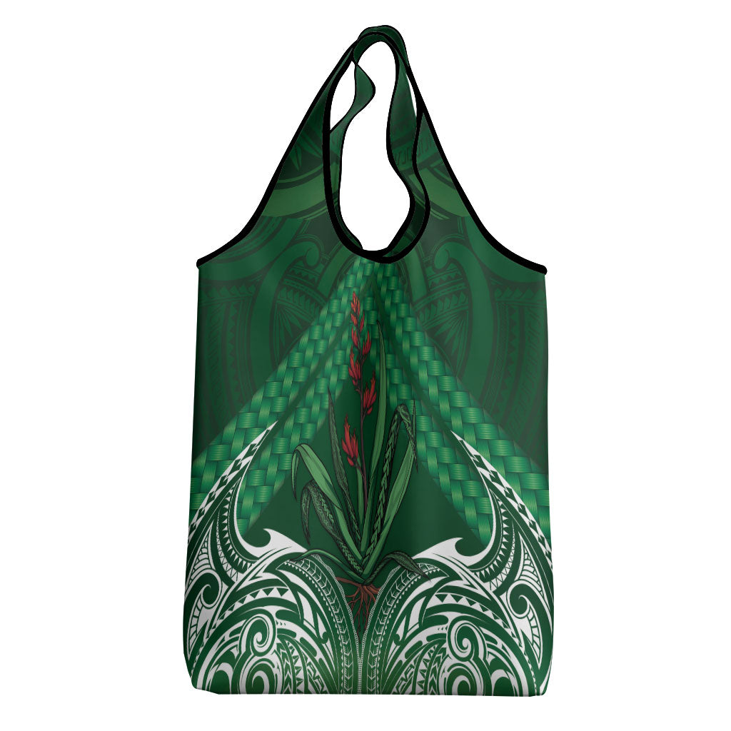 Rongoa Maori New Zealand Harakeke Grocery Bag NZ Weaving Pattern Green