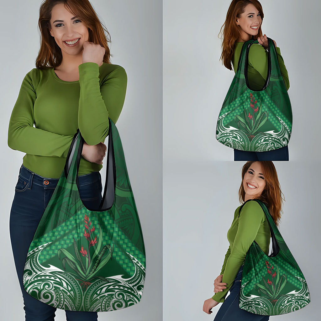 Rongoa Maori New Zealand Harakeke Grocery Bag NZ Weaving Pattern Green