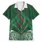 Rongoa Maori New Zealand Harakeke Hawaiian Shirt NZ Weaving Pattern Green